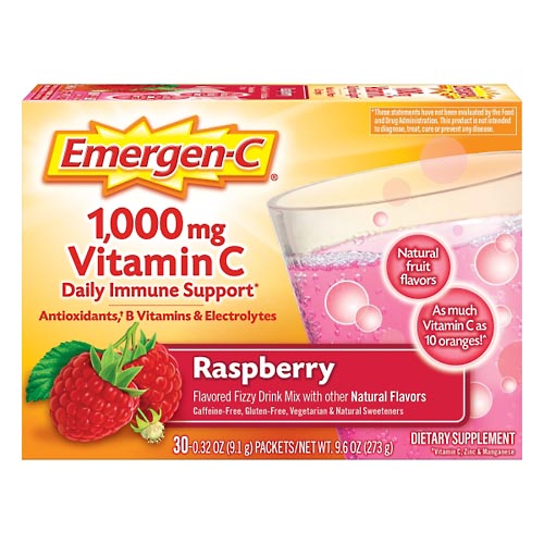 Image for Emergen C Vitamin C, 1,000 mg, Fizzy Drink Mix, Raspberry,30ea from Lee Road Family Pharmacy Inc