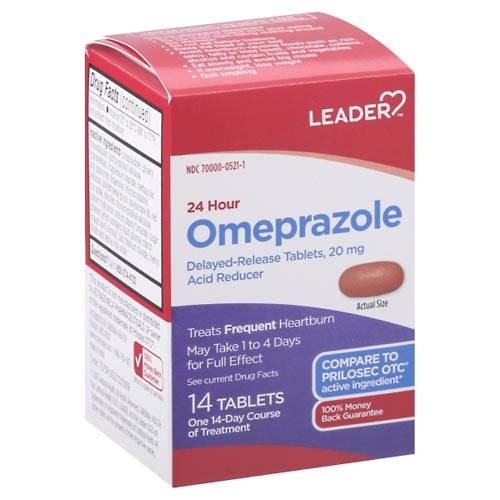 Image for Leader Omeprazole, 24 Hour, 20 mg, Delayed-Release Tablets,14ea from Lee Road Family Pharmacy Inc