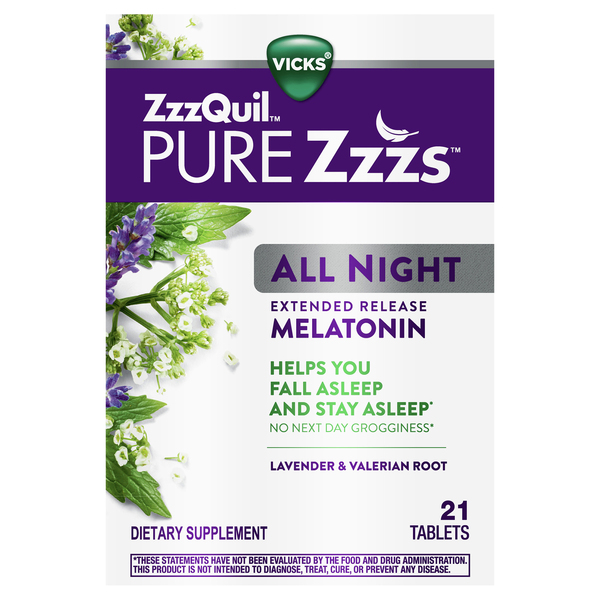 Image for Pure Zzzs ZzzQuil, Melatonin, Extended Release, All Night, Lavender & Valerian Root, Tablets, 21ea from Lee Road Family Pharmacy Inc